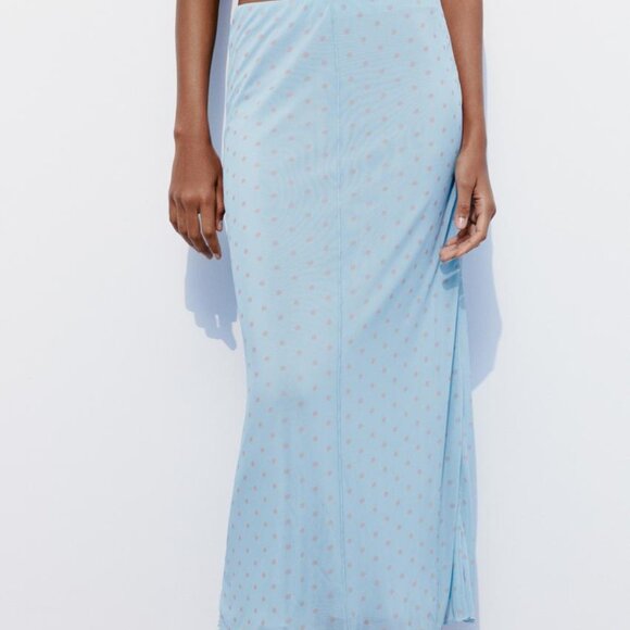 Zara Printed Tulle Skirt Polka Dot Blue - Picture 5 of 5